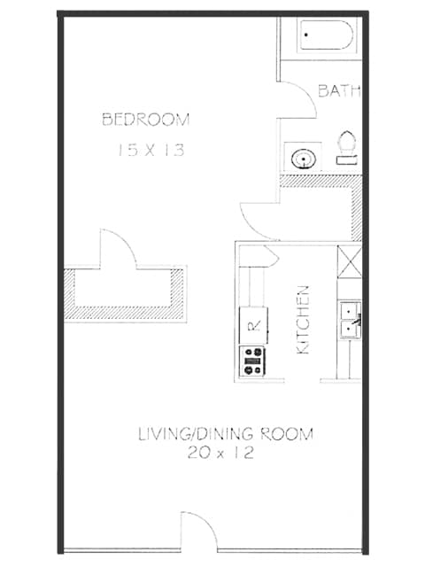 1 Bed 1 Bath Floorplan - 1 Bedroom 1 Bath