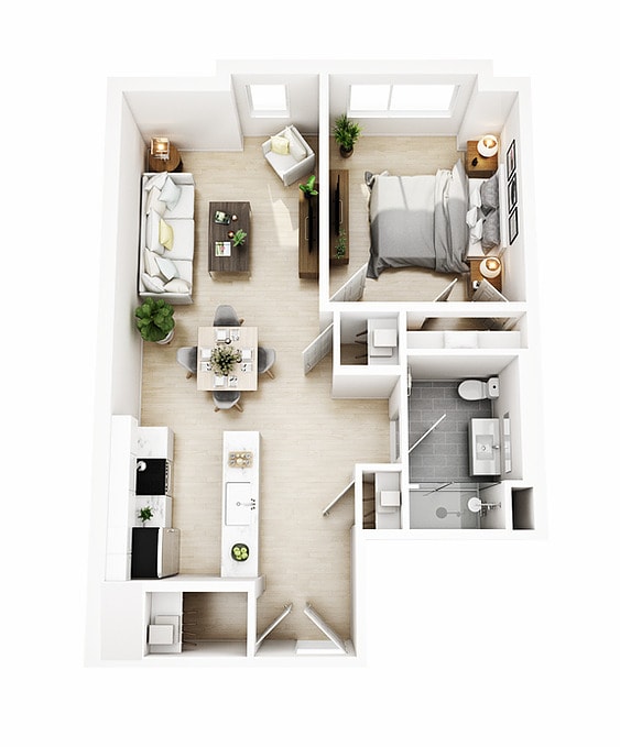 Floor Plan - 1 Bed 1 Bath Style D