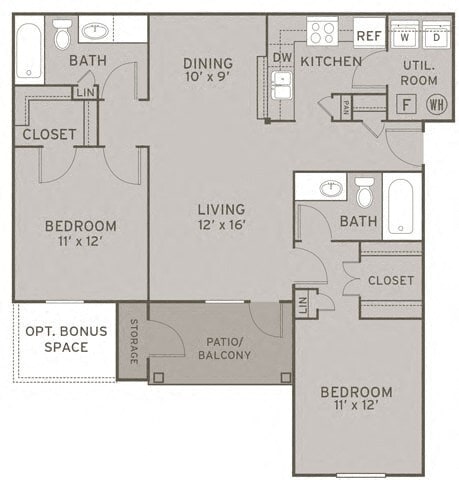 Floor Plan - 2 Bedroom Bonus - Renovated