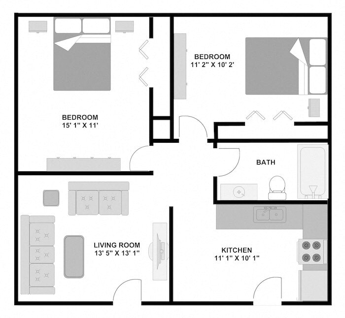 Floor Plan - 2 Bed 1 Bath
