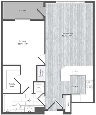 Floor Plan - 1 Bed 1 Bath - A4