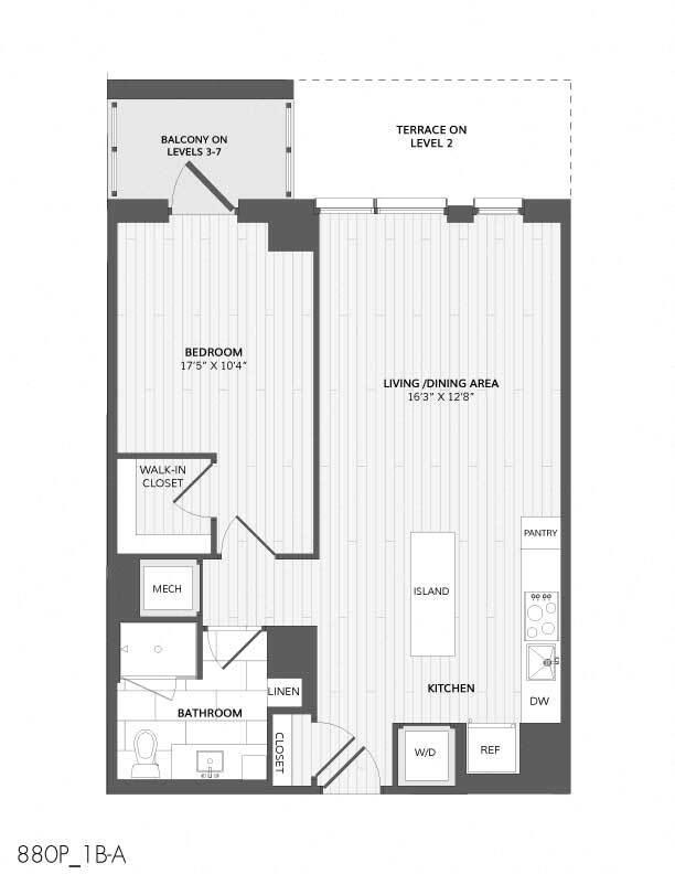Floor Plan - 1 Bed/1 Bath-1B-A_880 P