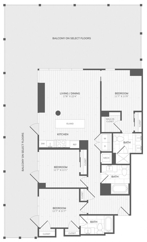 Floor Plan - 3 Bed/3 Bath Medley Penthouse