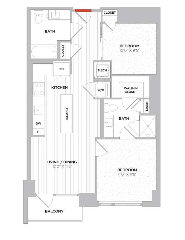 Floor Plan - 1 Bed/1 Bath Den-B02 East