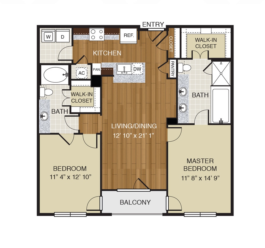 WaterWall Place - B2 - 2 Beds - 2 Baths - 1230 Sq. ft. - B2