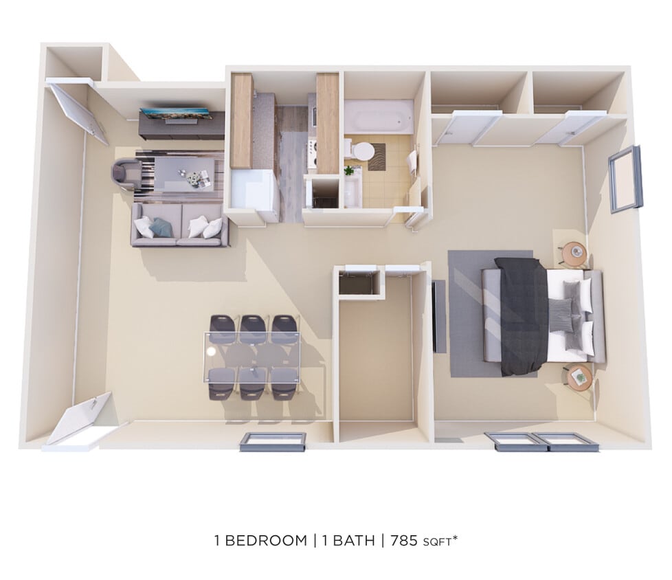 Floor Plan - One Bedroom - 785 sqft