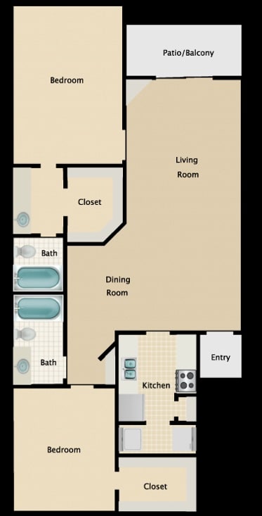 Floor Plan - 2 bedroom 2 bath