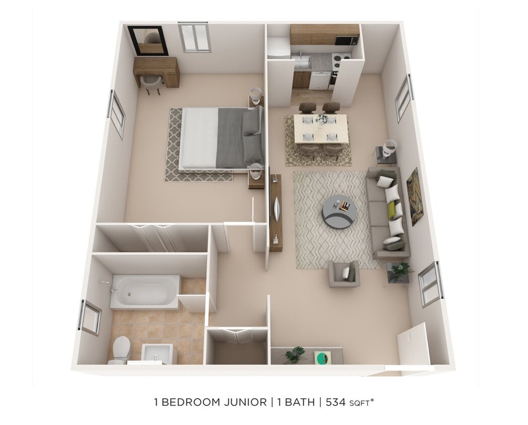 Floor Plan - One Bedroom - 534 sqft