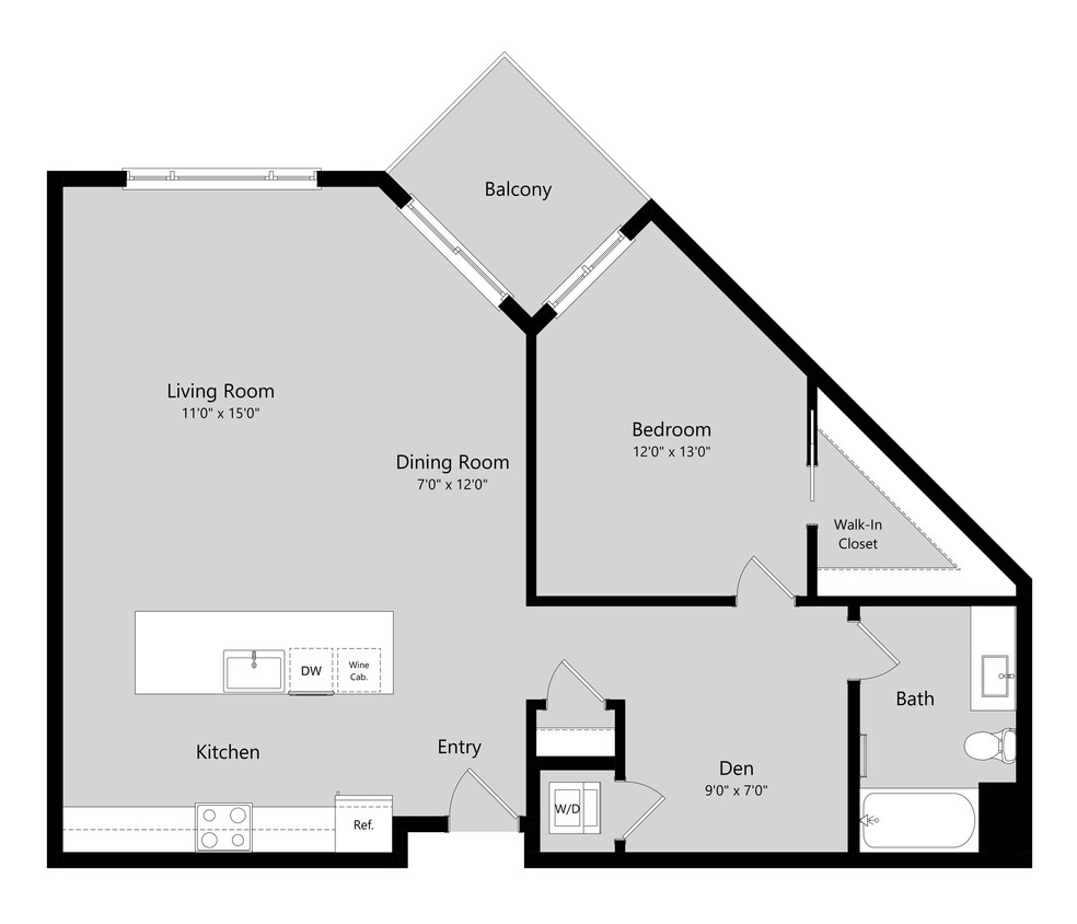 Floor Plan - 1 Bed 1 Bath Flat + Den C