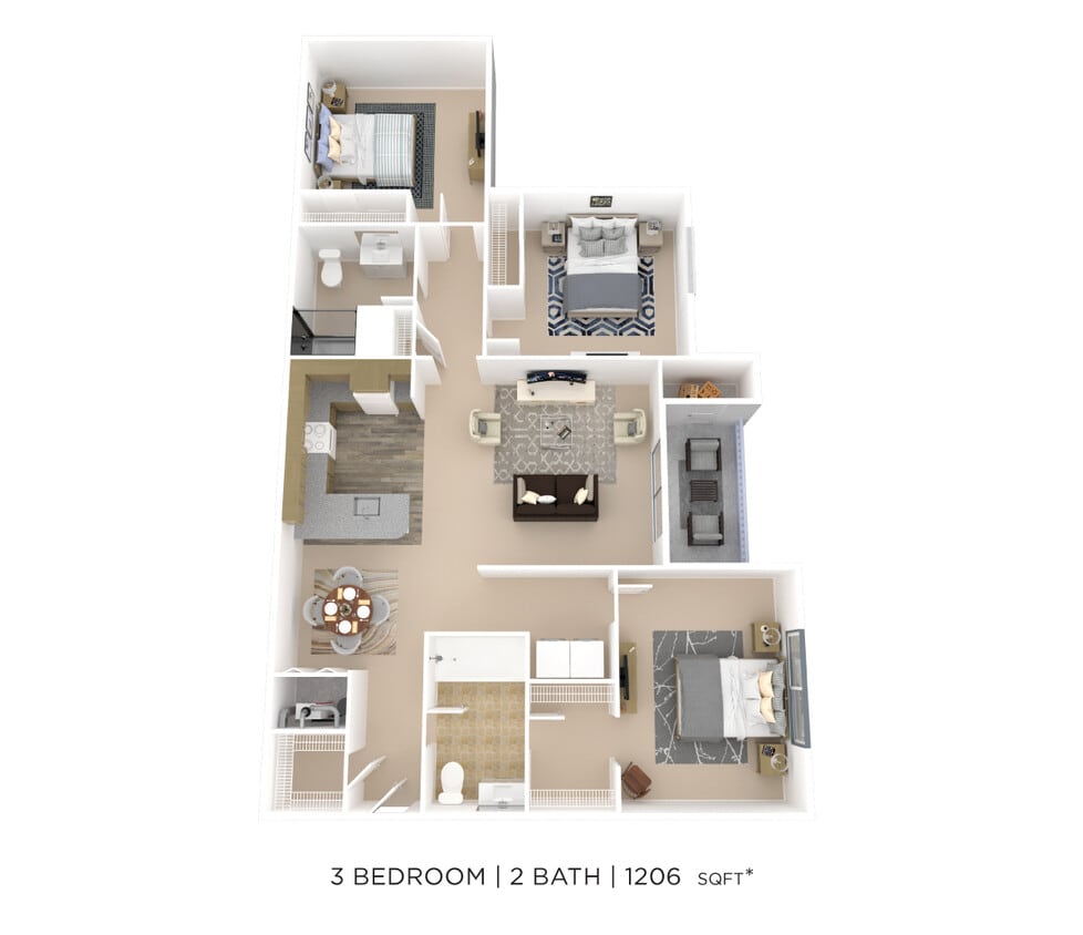 Floor Plan - Three Bedroom 2 Bath