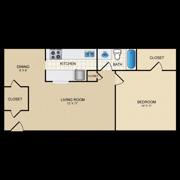 1BR/1BA - 1x1