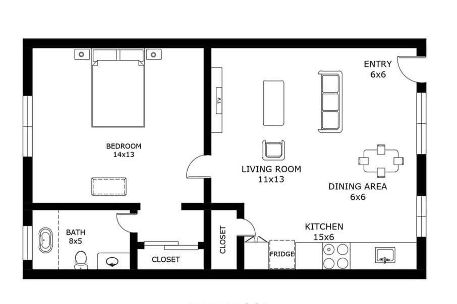 1 Bedroom Floor Plan - 1 Bedroom