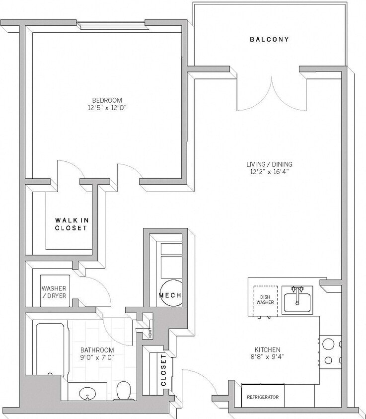 Floor Plan - 1 Bed 1 Bath A2C