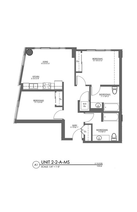 Floor Plan - 2 Bed 2 Bath - 811 sqft