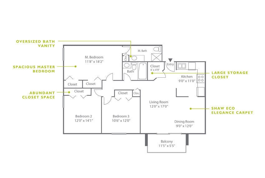 Floor Plan - 3 Bed | 2 Bath