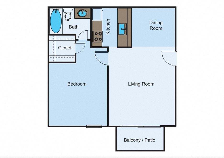 Floor Plan - Turtle Creek - 1 Bed 1 Bath