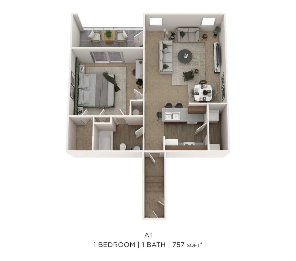 Floor Plan - One Bedroom- Upper level w/ Garage