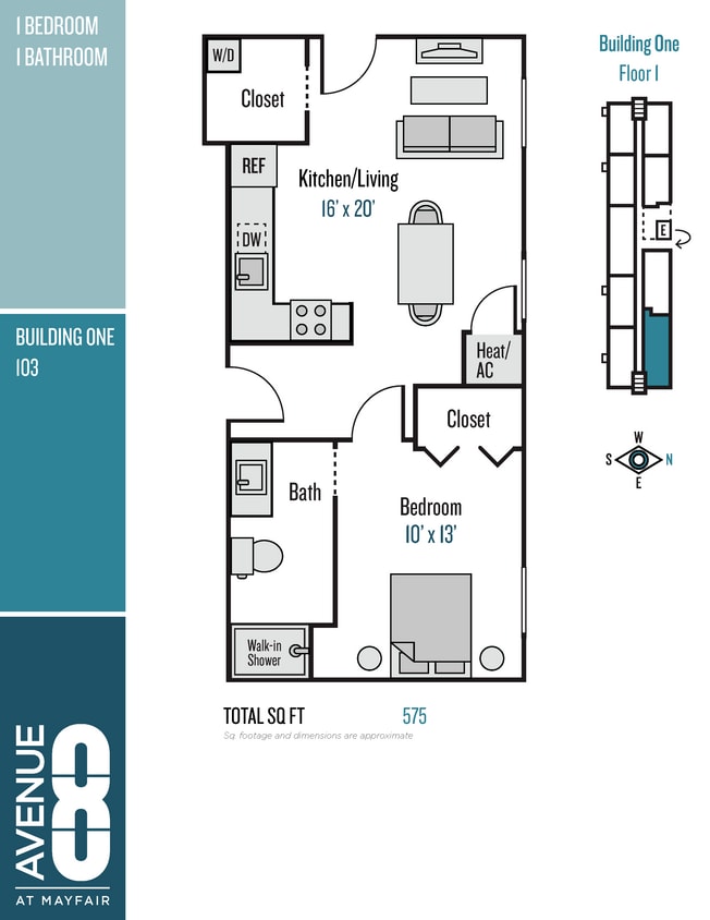 Floor Plan - 103 Unit 1 Bedroom / 1 Bath