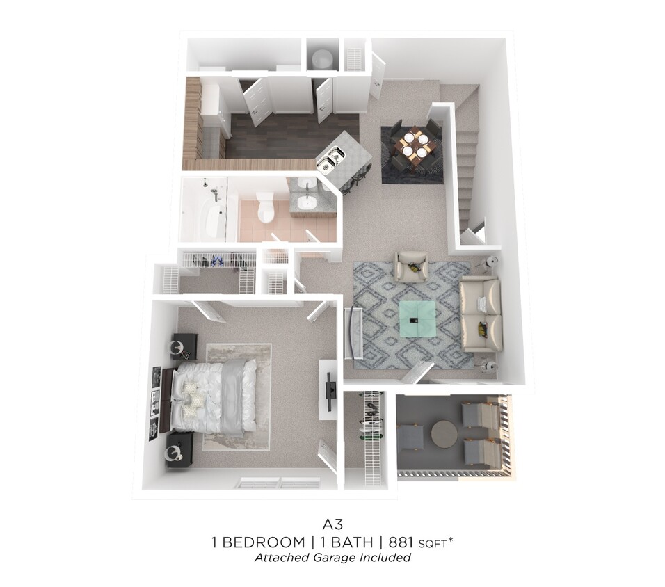 Floor Plan - One Bedroom - 881 sqft