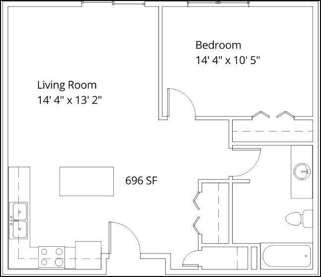 Floor Plan - CP3 - 1 Bed/1 Bath | 696 SF