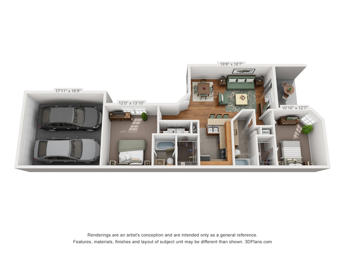 Floor Plan - 2 Bedroom W/ 2 Car Garage