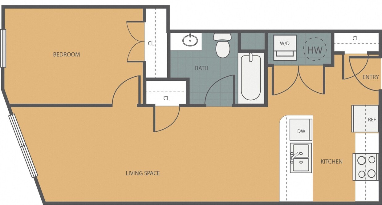 Floor Plan - 1 Bedroom 1 Bath 102