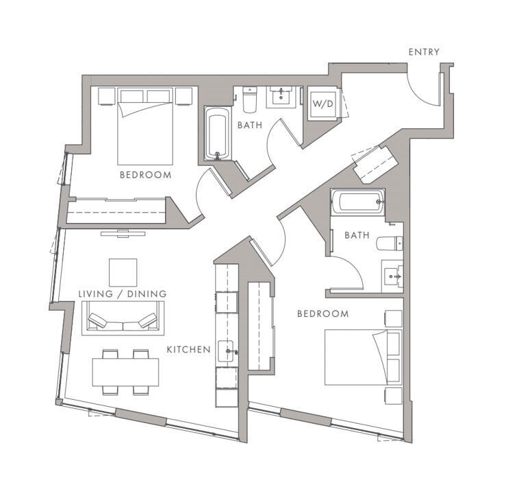 Floor Plan - 2BD, 2BTH B1