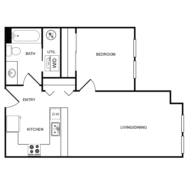 Floor Plan - Clearwater 1 Bed 1 Bath