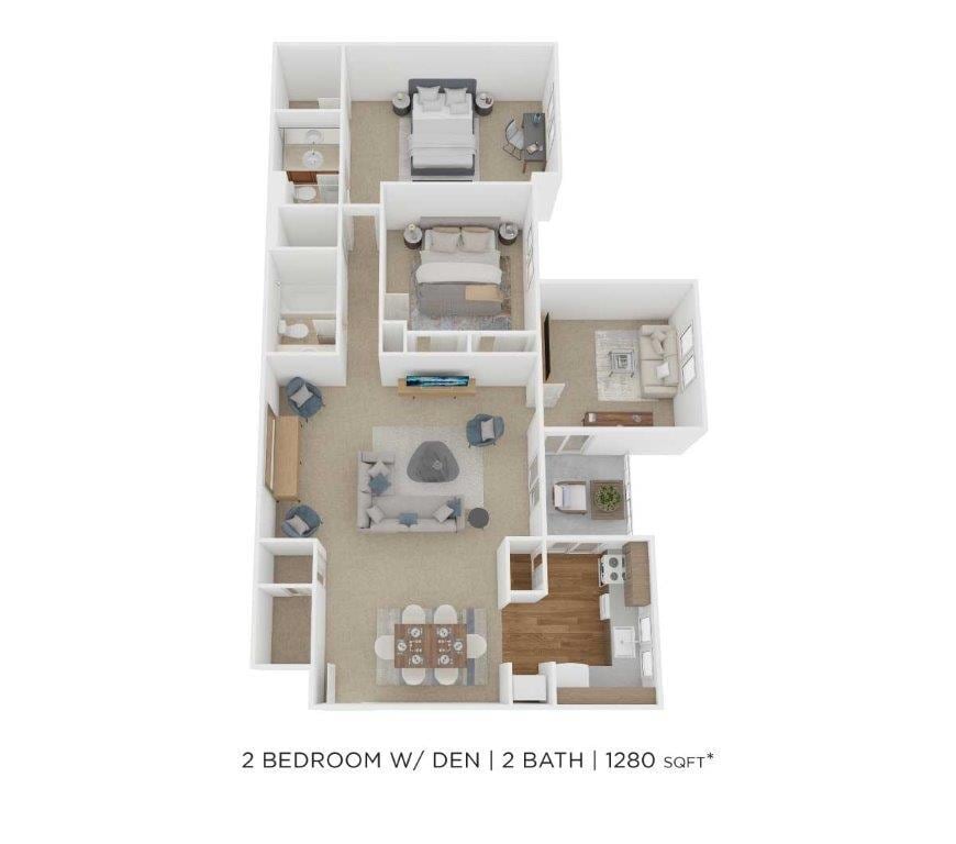 Floor Plan - Two Bedroom 2 Bath - 1,280 sqft