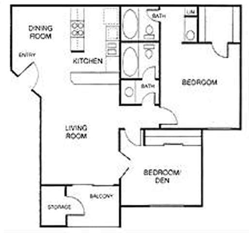 1 Bedroom with Den - N |  1 Bed + Den & 2 Baths