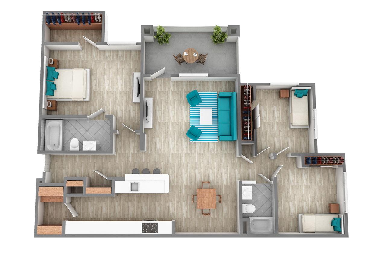 C1 1395sqft.png - C1 The Hawthorne - Three Bedroom, Two Bathroom