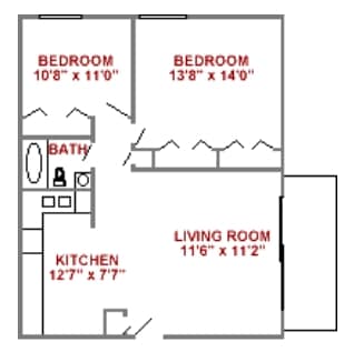 Phase I- Floor Plan A - Phase I, Floorplan A, 2 Bedroom, 1 Bath