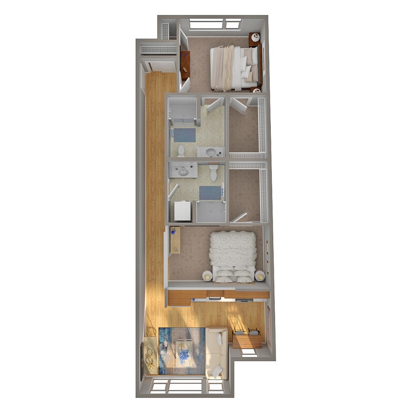 Floor Plan - Open 2 Bed, 2 Bath - G