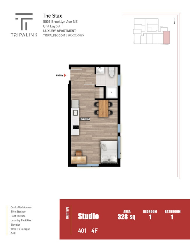 Floor Plan - Studio - 328 sqft