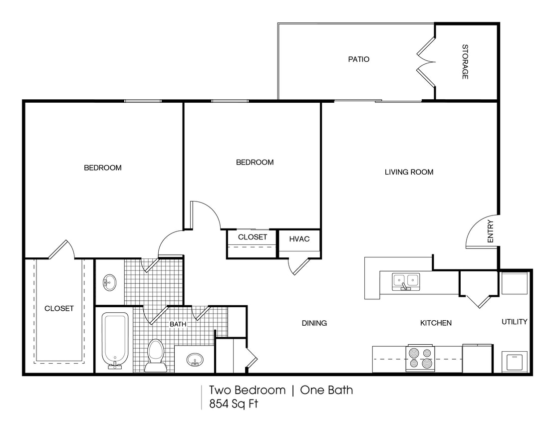 FP_Timber Ridge_854 SF.jpg - 2 bedroom 1 bath
