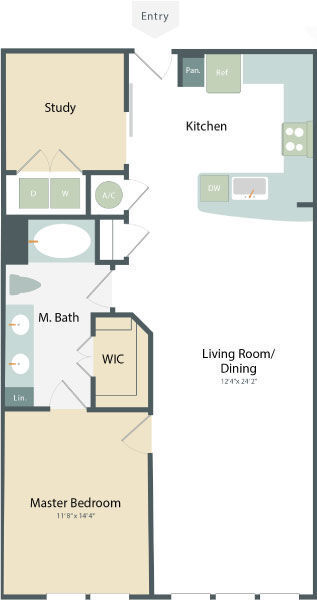Floor Plan - B1B 1x1 Study