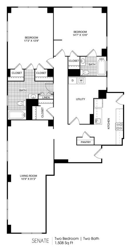 Floor Plan - Senate 2 Bedroom 2 Bath