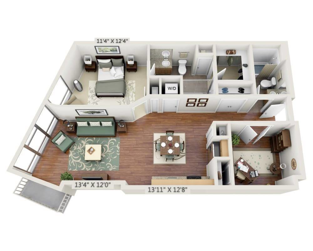 Floor Plan - One Bedroom Den A2AD-1