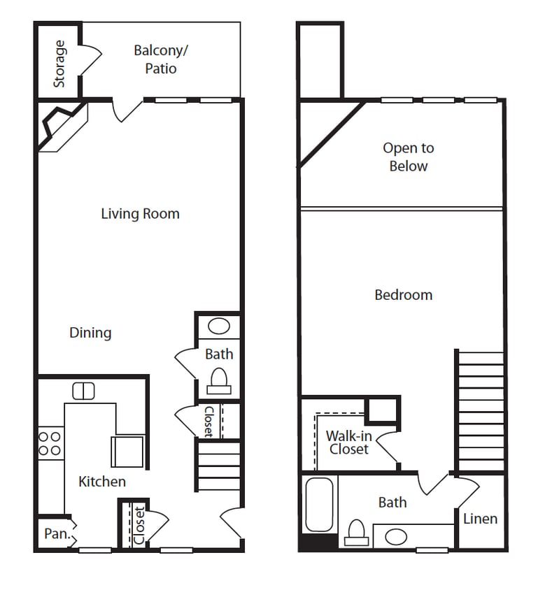 Floor Plan - 1 Bed, 1 Bath Townhome Upgraded (80% IR)