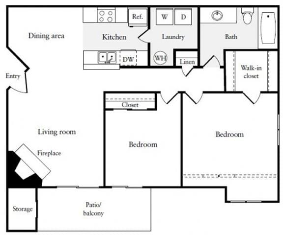 Floor Plan - Two Bedroom One Bathroom