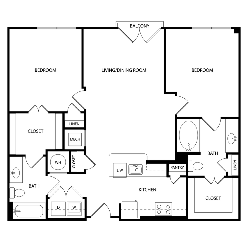 Floor Plan - 2 Bedroom, 2 Bath 1080 SF KC1.2