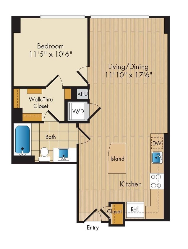 Floor Plan - 1 Bed 1 Bath Sig-AS2b