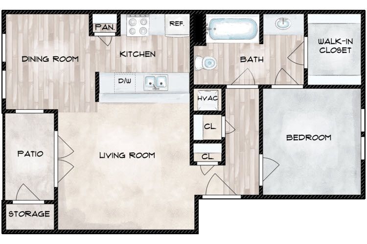 Floor Plan - 1 Bed 1 Bath
