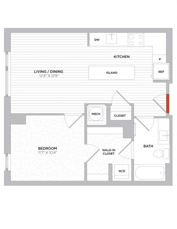 Floor Plan - 1 Bed/1 Bath-A02 East
