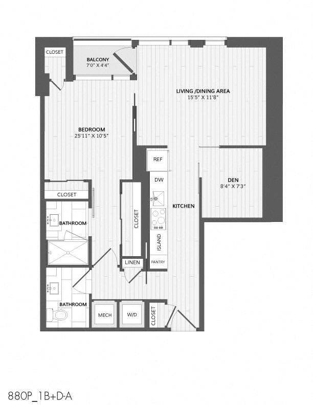 Floor Plan - 1 Bed/1 Bath Den 1B+D-A_880 P