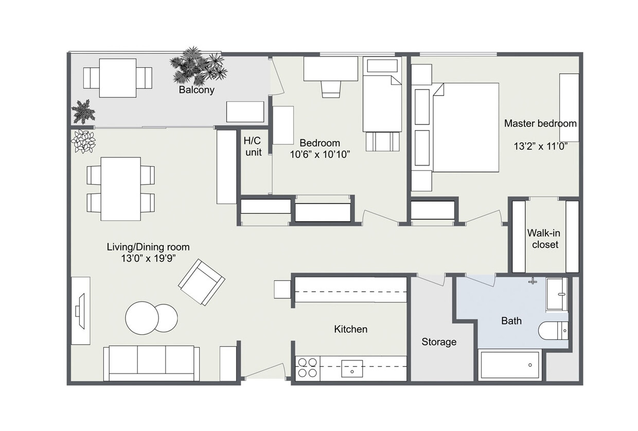 Floor Plan - 2BR/1BA