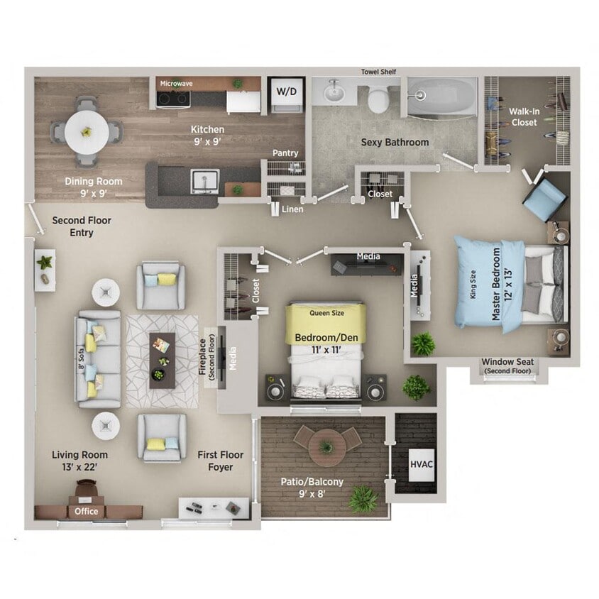Floor Plan - Two Bedroom, One Bath Premium