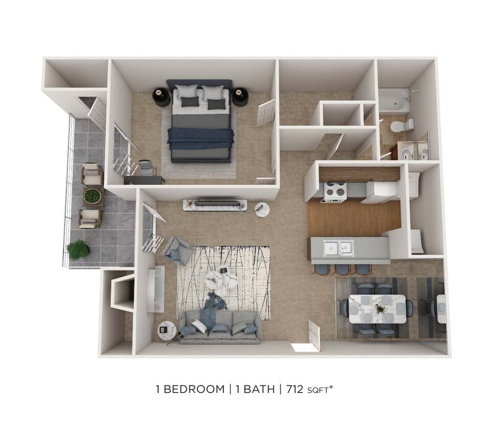 Floor Plan - One Bedroom- 712 sqft