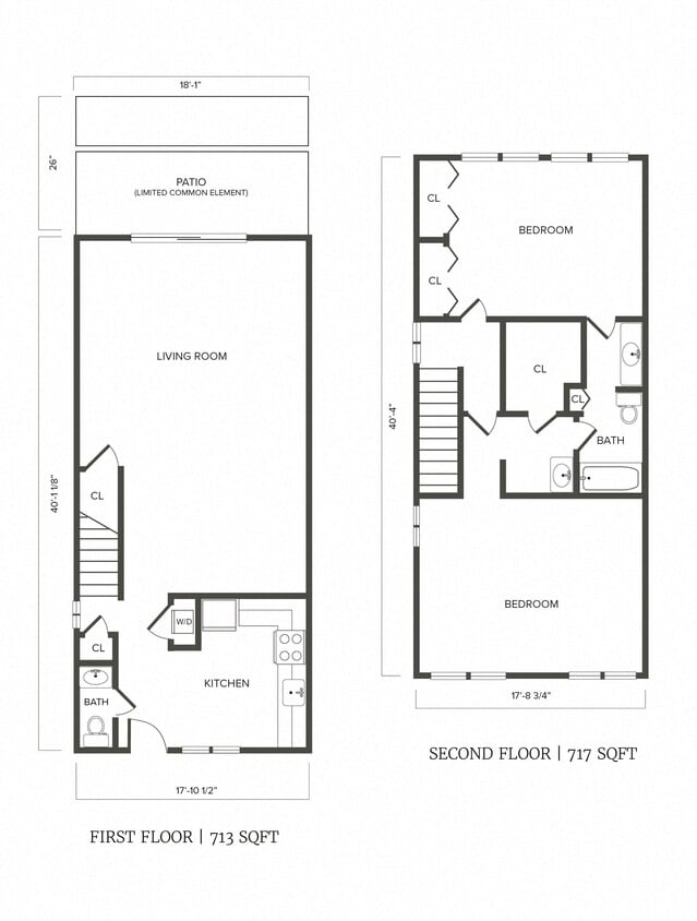 Floor Plan - (R0C7R) 2 Bedroom, 1.5 Bath Duplex