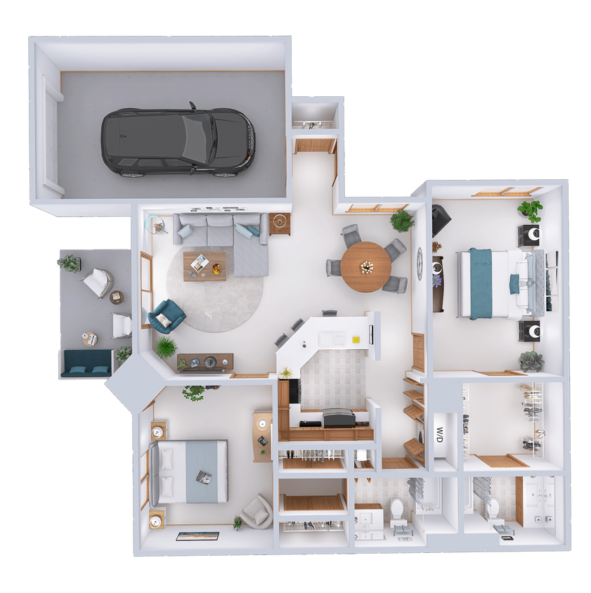 Floor Plan - Oakshire Village - 2 Bed, 2 Bath (H Bldg)